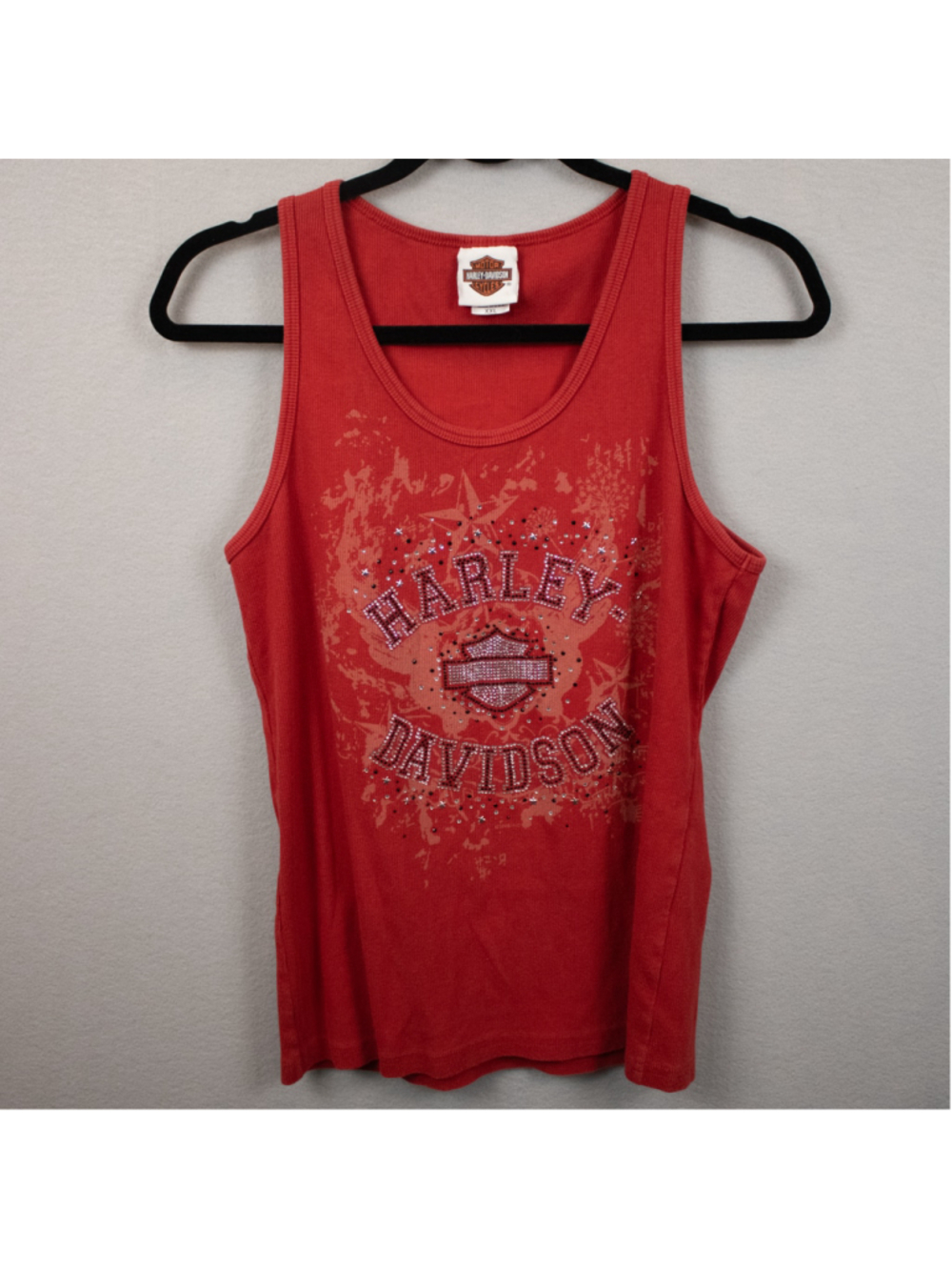 Vintage Y2K Harley Davidson red bling tank top-XXL